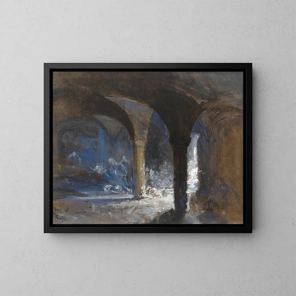 Crypte du palais des évêques pendant les émeutes de Bristol - William James Müller — gerahmtes Bild an der Wand