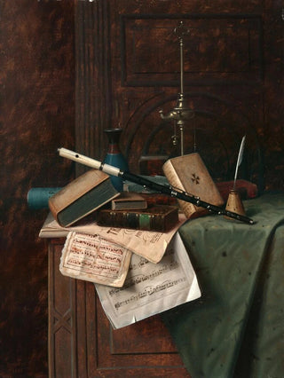 William Michael Harnett - Still Life with Flute Vase and Roman Lamp.webp