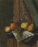 Stillleben mit Früchten und einer Karaffe aus Zeitungspapier aus München - William Michael Harnett — Ansicht des Kunstwerks
