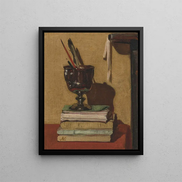 William Nicholson - Vase and Books on a Red Table.webp