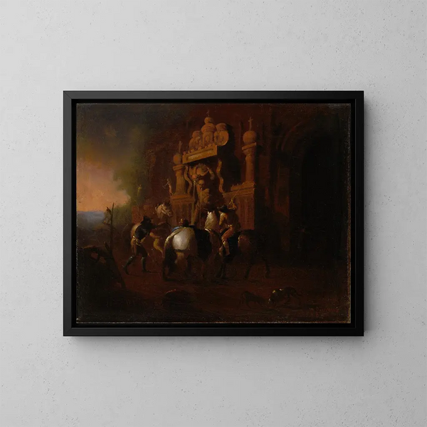 Des Pferde an einem Brunnen - William Rimmer — gerahmtes Bild an der Wand
