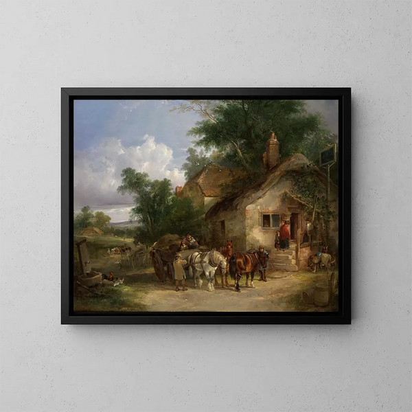 Eine Rast in der Herberge - William Shayer — gerahmtes Bild an der Wand