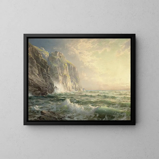 William Trost Richards - Rocky Cliff with Stormy Sea Cornwall.webp