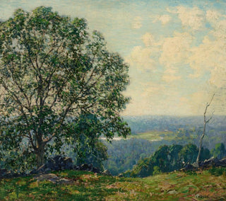 Bäume auf einem Hügel mit Blick auf ein Tal - Wilson Henry Irvine — Ansicht des Kunstwerks