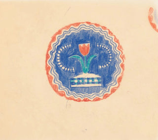 Winold Reiss - Miscellaneous small sketches for inlaid table tops Design with blue and orange floral motif.webp