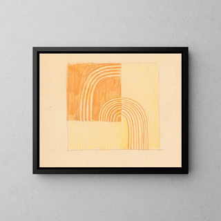 Winold Reiss - Miscellaneous small sketches for inlaid table tops Design with orange and yellow geometric motif.webp