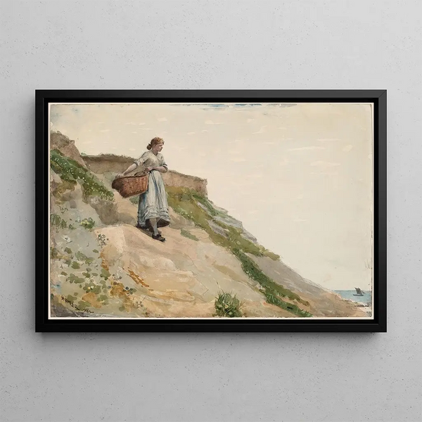 Mädchen mit Korb - Winslow Homer — gerahmtes Bild an der Wand