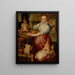 Eine Köchin bereitet Fleisch mit Christus im Haus von Maria und Martha vor - Atelier von Joachim Beuckelaer — gerahmtes Bild an der Wand