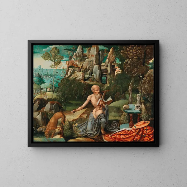 Saint Jérôme dans le désert - Atelier de Joachim Patinir — gerahmtes Bild an der Wand