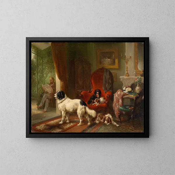 Innenaufnahme mit Hunden - Wouterus Verschuur — gerahmtes Bild an der Wand