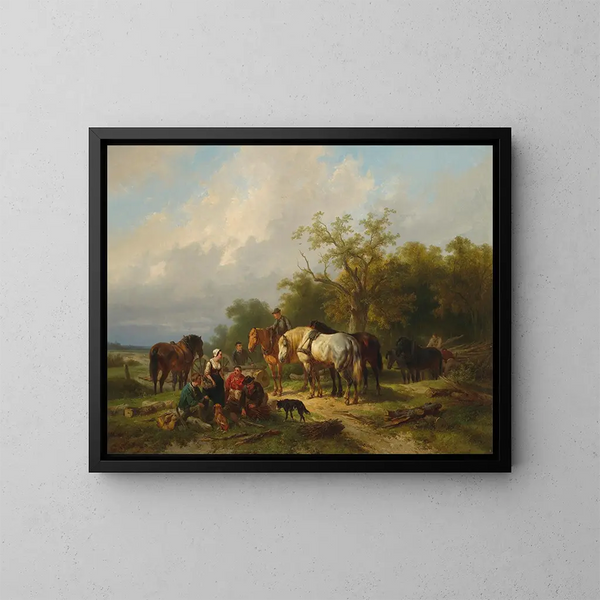 Tischler, die sich am Waldrand ausruhen - Wouterus Verschuur — gerahmtes Bild an der Wand
