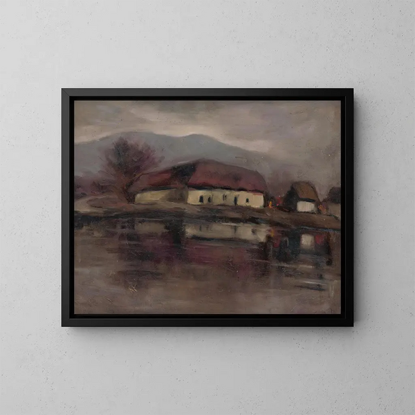 Skizze einer Landschaft mit einem See - Zolo Palugyay — gerahmtes Bild an der Wand