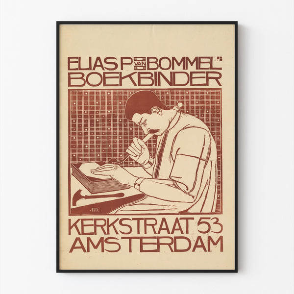 Jugendstil-Poster – Elias van Bommel – Theo Molkenboer, in einem schmalen Rahmen an einer hellen Wand präsentiert.