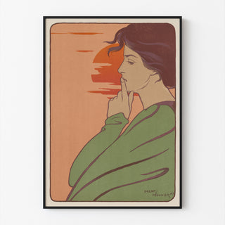 Jugendstil-Plakat – L’Heure du silence – Henri Meunier, in einem schmalen Rahmen an einer hellen Wand.