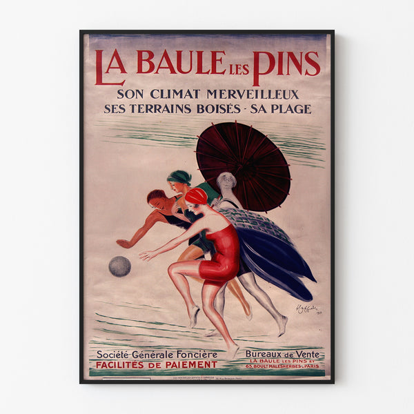 Vintage-Poster Bretagne – La Baule-les-Pins, in einem schmalen Rahmen an einer hellen Wand.