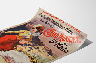 Vintage-Plakat Bretagne – Saint-Malo, Eröffnung des Casinos, auf leicht gebogener Fläche in perspektivischer Ansicht.
