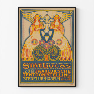 Ausstellungsplakat – Sint Lucas, 1916 – Albert Hahn, in einem schmalen Rahmen an einer hellen Wand präsentiert.