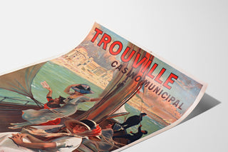 Vintage-Normandie-Plakat – Trouville, Casino municipal, auf gebogener Fläche in Perspektive gezeigt.