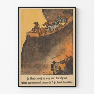 Vintage-Wahlplakat – Liberale Wahlen, 1918 – Sluiter, in einem schmalen Rahmen an einer hellen Wand.