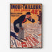Vintage-Werbeplakat Inoui-Tailleur, in einem dünnen Rahmen an einer hellen Wand.