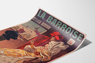 Vintage-Werbeplakat La Barroise, auf einer gebogenen Fläche präsentiert, perspektivische Ansicht.