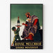 Vintage-Werbeplakat Royal Melchior, grand mousseux, in einem schmalen Rahmen an einer hellen Wand präsentiert.