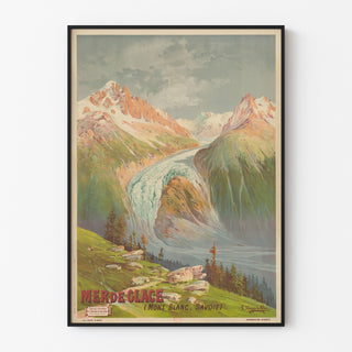 Altes Schulposter – Mer de Glace – Hugo d’Alési, in einem schmalen Rahmen an einer hellen Wand.