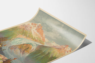 Altes Schulposter – Mer de Glace – Hugo d’Alési, auf einer leicht gewölbten Seite präsentiert, perspektivische Ansicht.