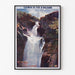 Vintage-Tourismusplakat – Gimel, la Grande Cascade, in einem schmalen Rahmen an einer hellen Wand.