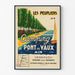 Vintage-Reiseplakat – Les Peupliers, Camping Pont-de-Vaux, in einem schmalen Rahmen an einer hellen Wand.