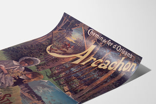 Vintage-Plakat Arcachon, Winterkurort, auf leicht gebogener Fläche in perspektivischer Ansicht.