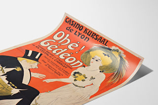 Vintage-Plakat Casino Kursaal, Ohé Gédéon, auf einer leicht gebogenen Seite präsentiert, perspektivische Ansicht.