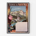 Vintage-Poster Lourdes, Chemins de fer du Midi, in einem dünnen Rahmen an einer hellen Wand.