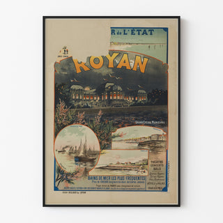 Vintage-Plakat Royan, Grand Casino municipal, in einem schmalen Rahmen an einer hellen Wand.