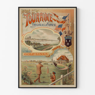 Vintage-Poster Touraine, Garten Frankreichs, in einem feinen Rahmen an einer hellen Wand präsentiert.