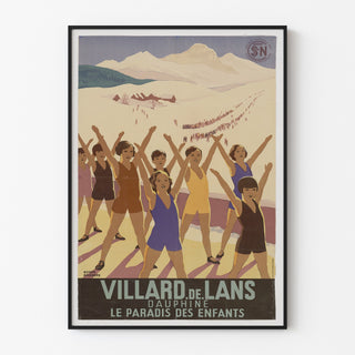Vintage-Poster Villard-de-Lans, SNCF, in einem feinen Rahmen an einer hellen Wand präsentiert.
