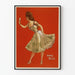 Vintage-Poster von Anna Held in Blumenrock auf rotem Hintergrund