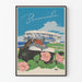 Vintage-Dekorposter Bermuda mit Paar im Auto und Blumen