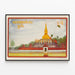 Dekorativer Poster Buddha mit goldenem Stupa und laoischer Schrift — gerahmtes Bild an der Wand