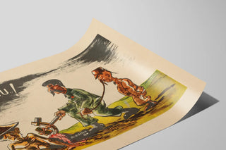 Vintage satirisches Poster: Militärkarikatur und Dominationsszene — Ansicht des Kunstwerks