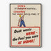 Vintage-Poster Kraftstoffsparsamkeit – Verschwendung von Kraftstoff zu Hause vermeiden