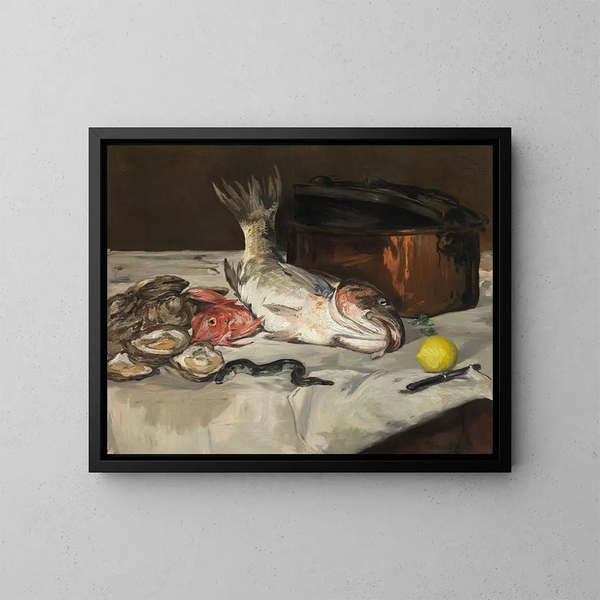 Stillleben mit Fischen - Édouard Manet — gerahmtes Bild an der Wand