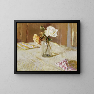 Rosen in einer Glasvase - Édouard Vuillard — gerahmtes Bild an der Wand