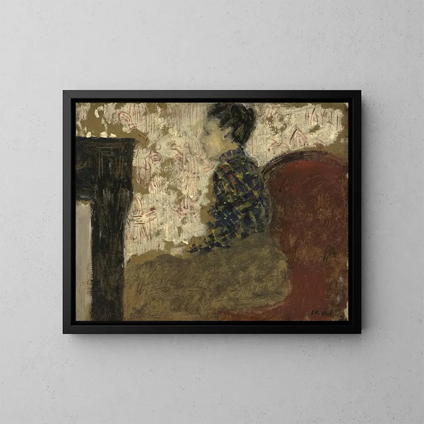 Frau sitzend in der Ecke des Feuers - Édouard Vuillard — gerahmtes Bild an der Wand