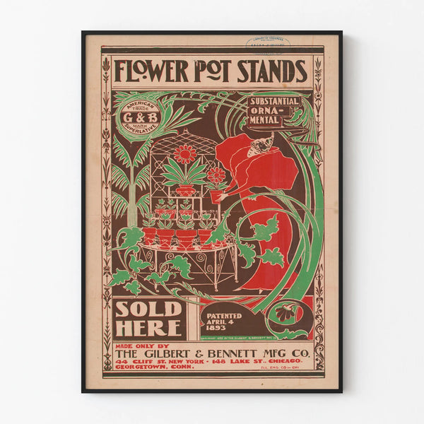 Vintage-Poster Wanddekoration Blumenübertöpfe 1895