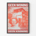 Vintage-Roter Poster mit Porträt und zerstörtem Gebäude