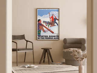 Wintersport in den Alpen | Kunstdruck eines alten Posters auf Englisch — Ansicht des Kunstwerks