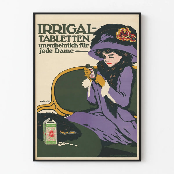 Vintage-Werbeplakat für Irrigal-Tabletten