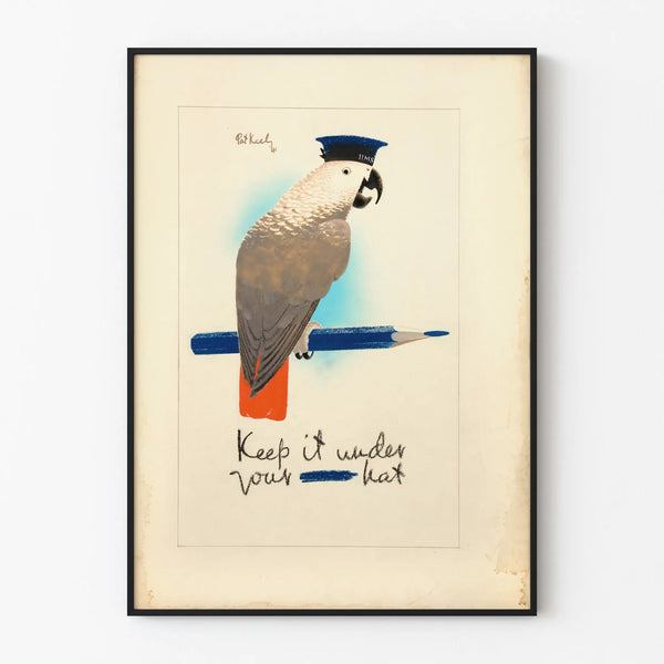 Vintage-Poster Papagei mit Matrosenmütze Keep It Under Your Hat