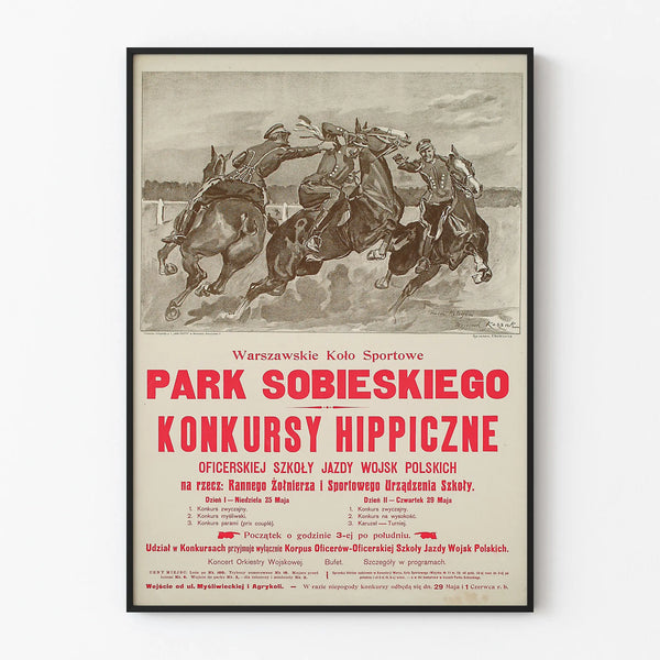 Vintage-Poster vom Pferderennenwettbewerb im Park Sobieskiego – Polnische Reitschule